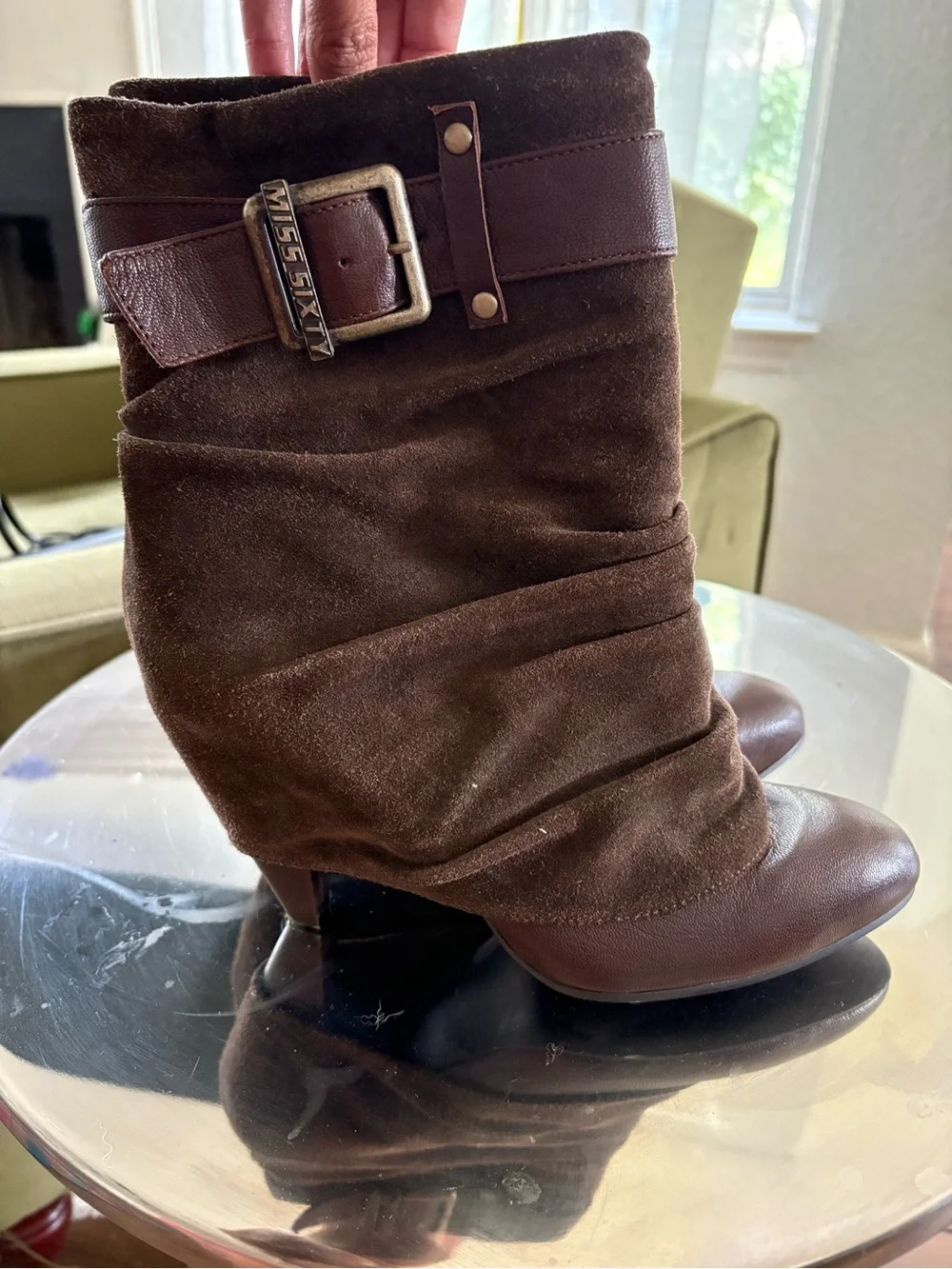 Miss Sixty Jasmine Booties Brown Size 39 Suede Cuff Metal Buckle